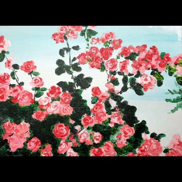 Original handmade acrylic painting of rose garden on stretched canvas - Picture 4 of 4